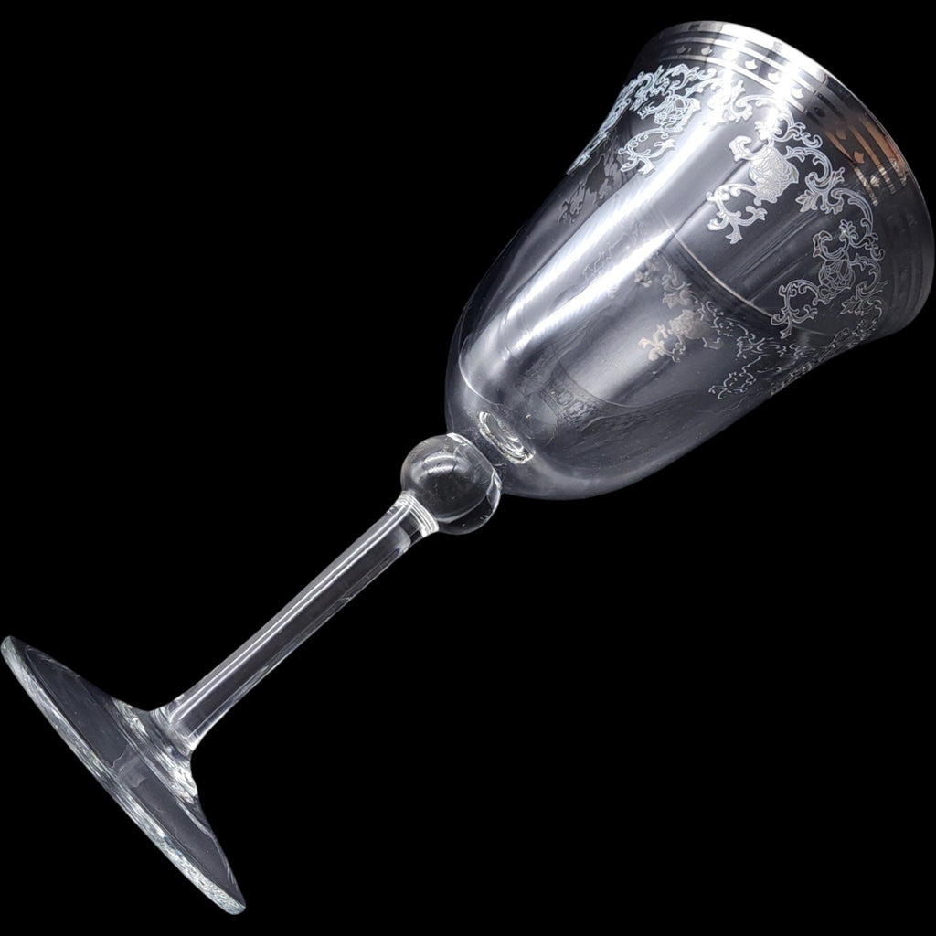 Vintage Silver Filigree Etched Glass Wine Goblet
