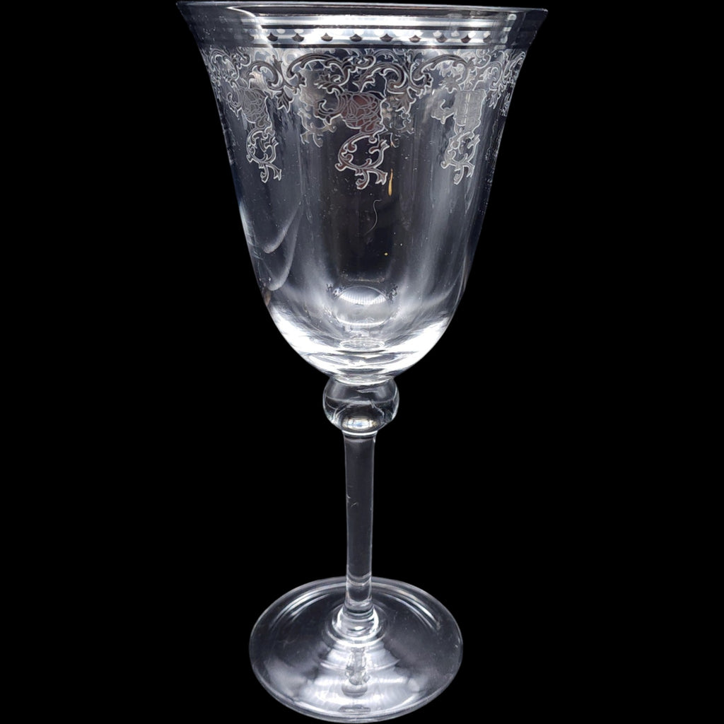 Vintage Silver Filigree Etched Glass Wine Goblet