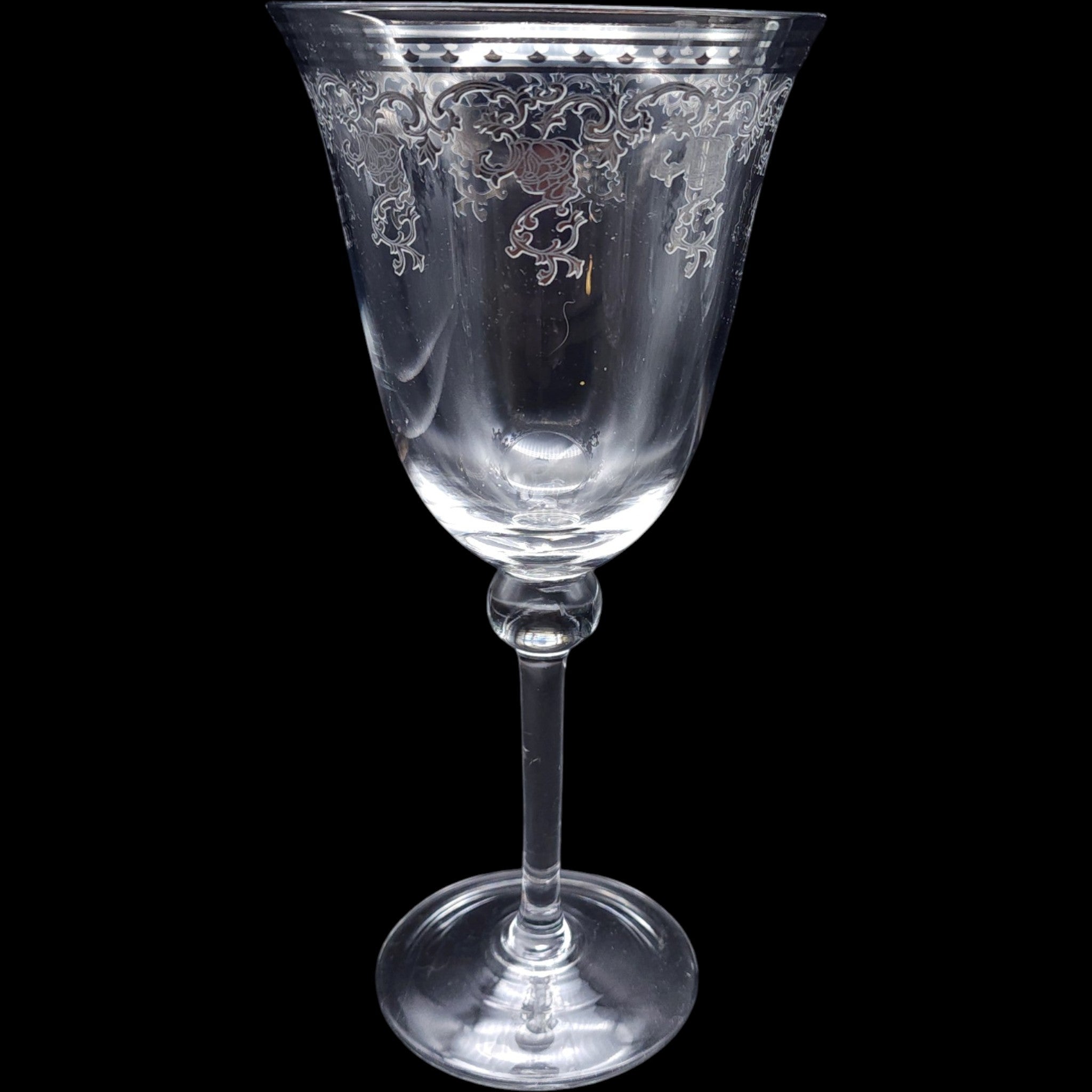 Vintage Silver Filigree Etched Glass Wine Goblet
