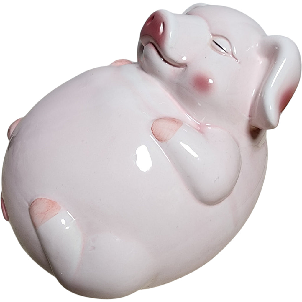 Vintage Smiling Pink Ceramic Pig Piggy Bank