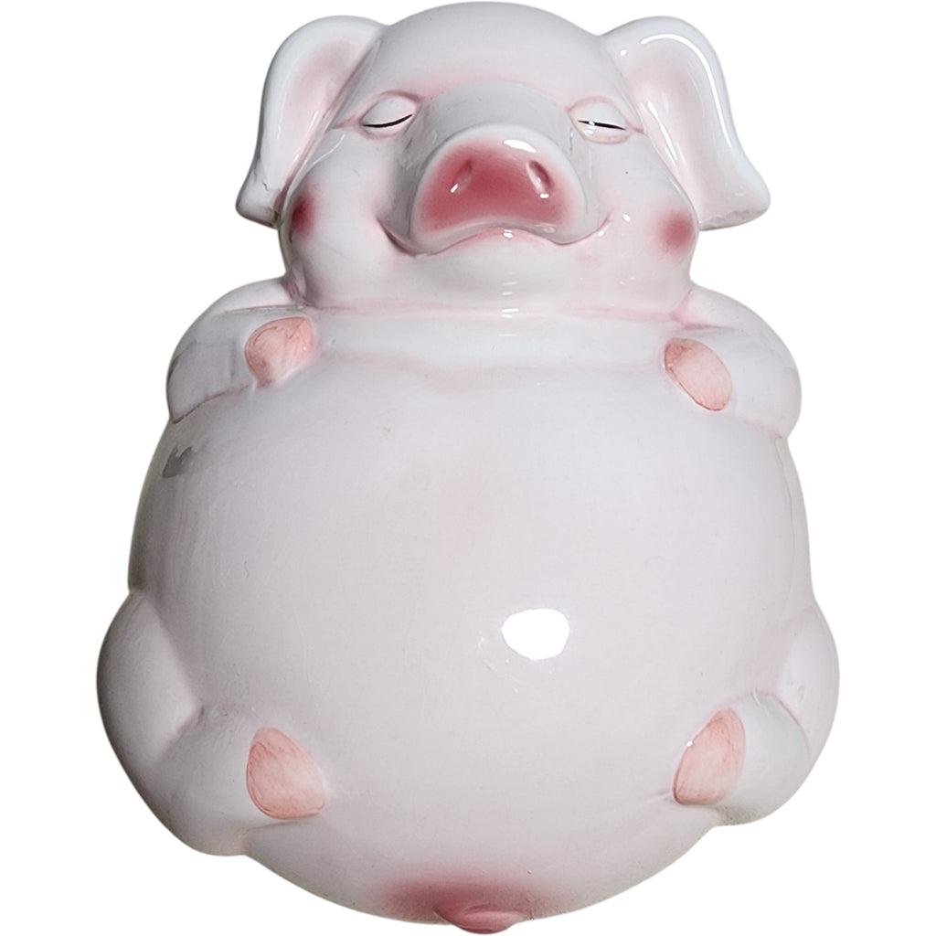 Vintage Smiling Pink Ceramic Pig Piggy Bank