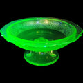 Vintage Smith Glass Romanesque Green Uranium Glass Footed Compote