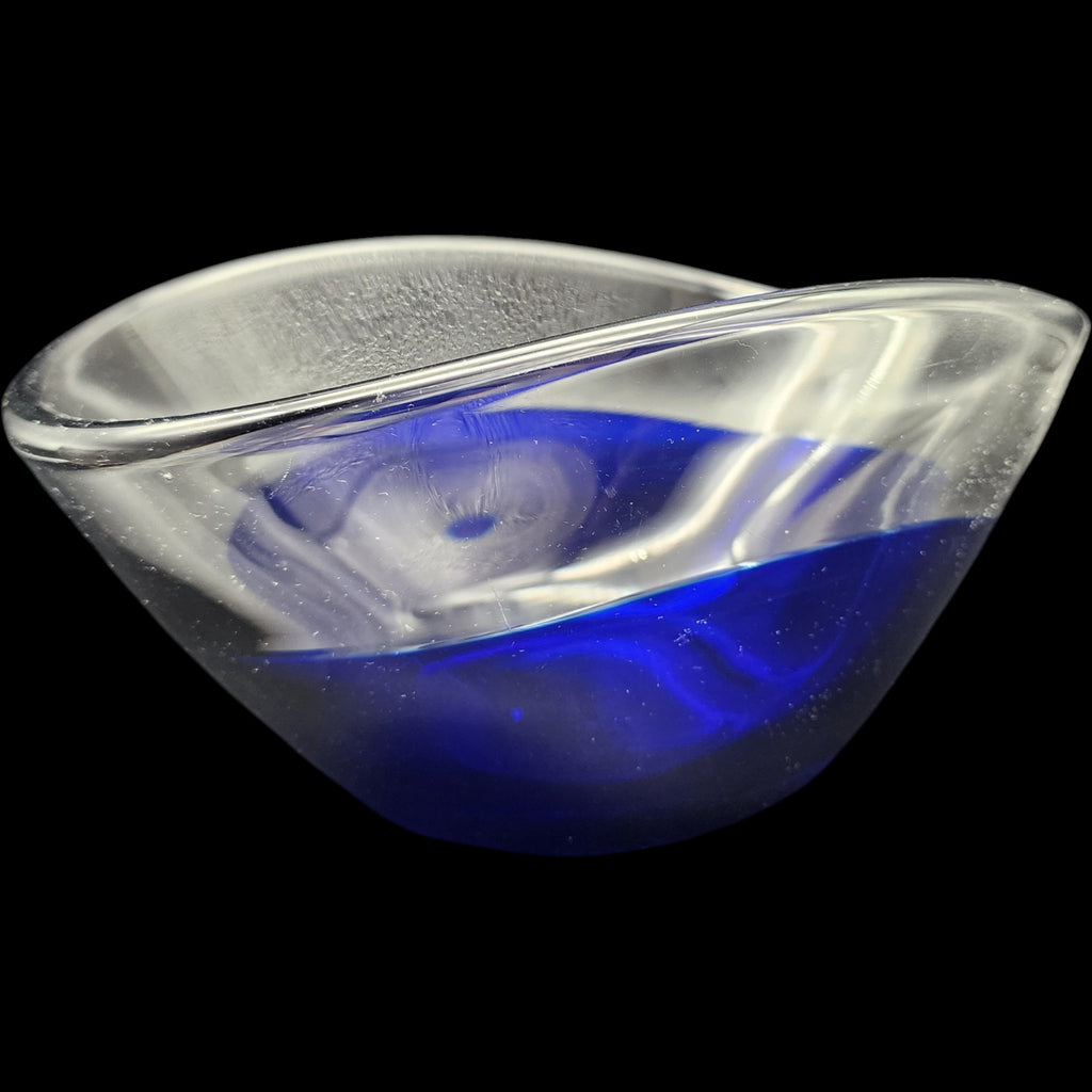 Vintage Sommerso Cobalt Blue and Clear Art Glass Bowl