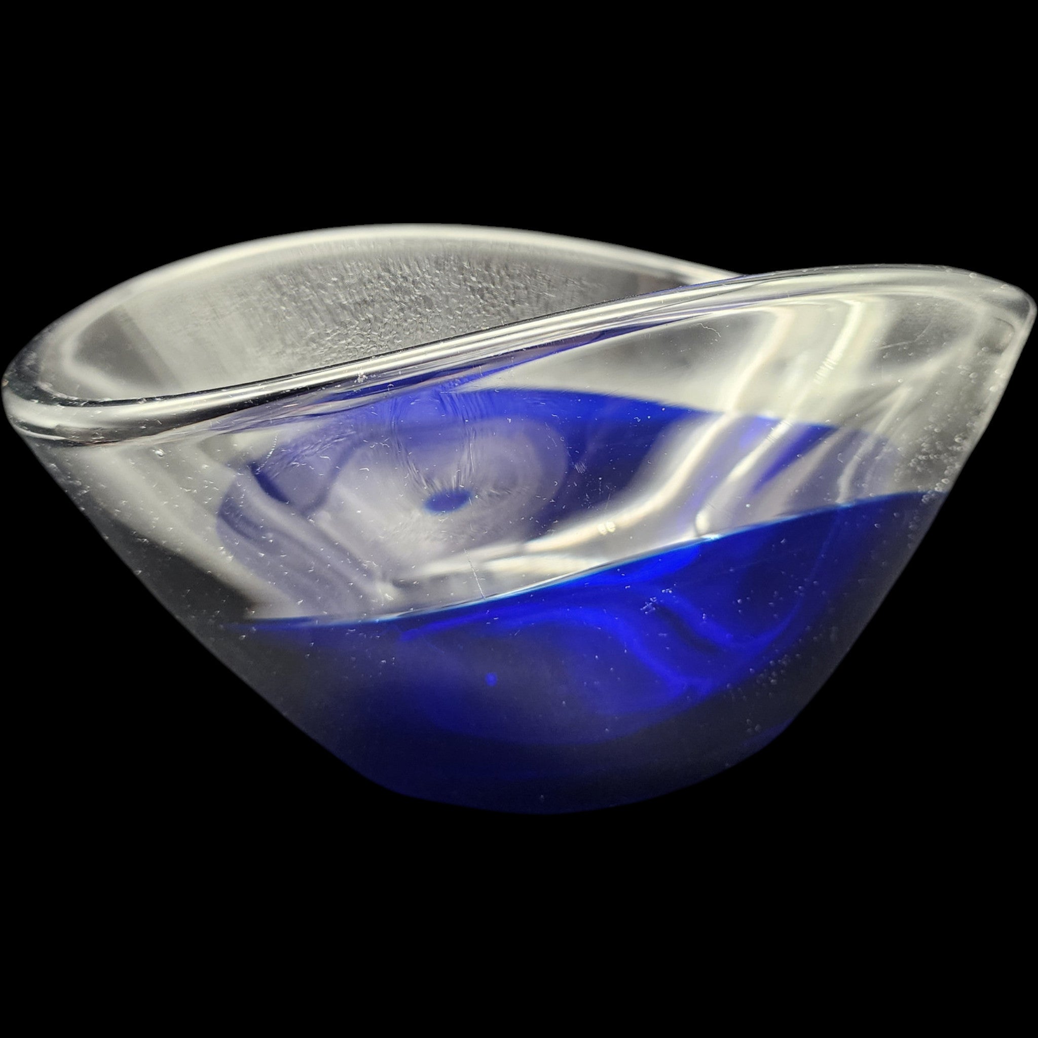 Vintage Sommerso Cobalt Blue and Clear Art Glass Bowl
