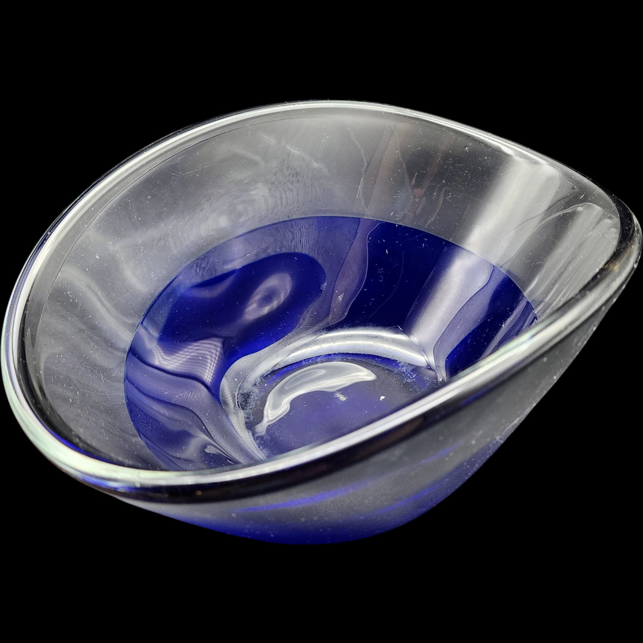Vintage Sommerso Cobalt Blue and Clear Art Glass Bowl