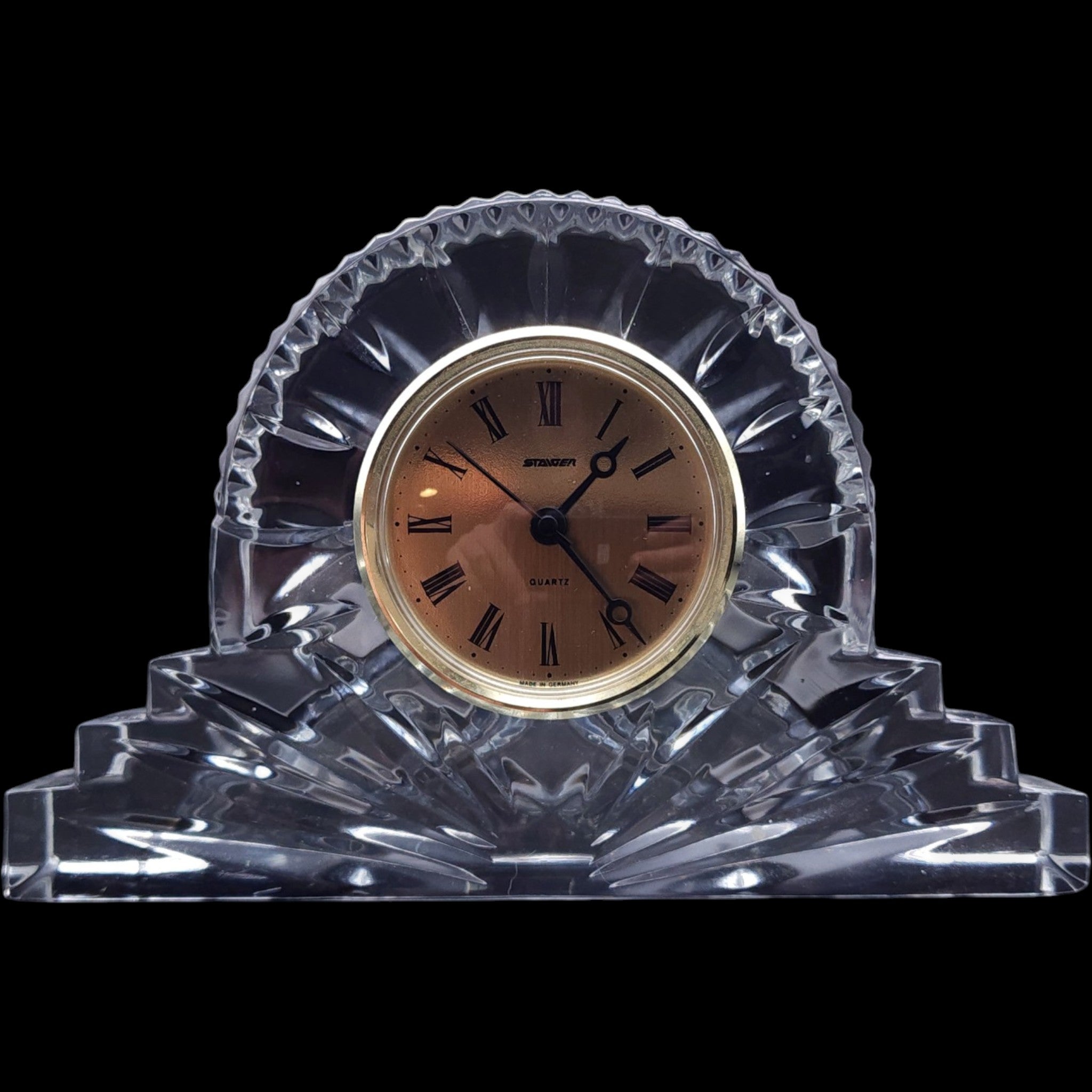 Vintage Staiger Lead Crystal Desk Mantle Clock Art Deco Style