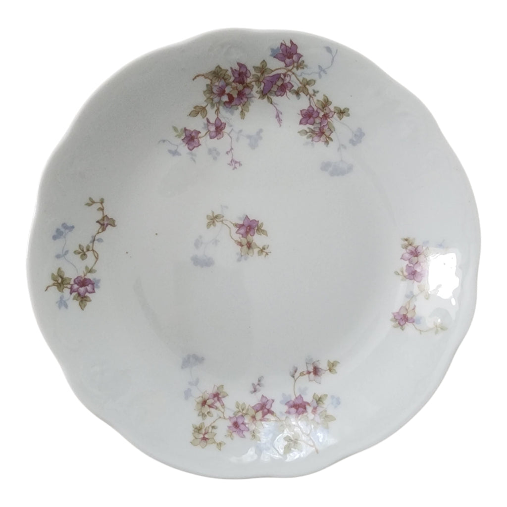 7" Syracuse China Purple Floral Sprigs & Embossed Rim Coupe Soup Bowl