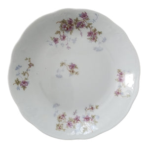 7" Syracuse China Purple Floral Sprigs & Embossed Rim Coupe Soup Bowl