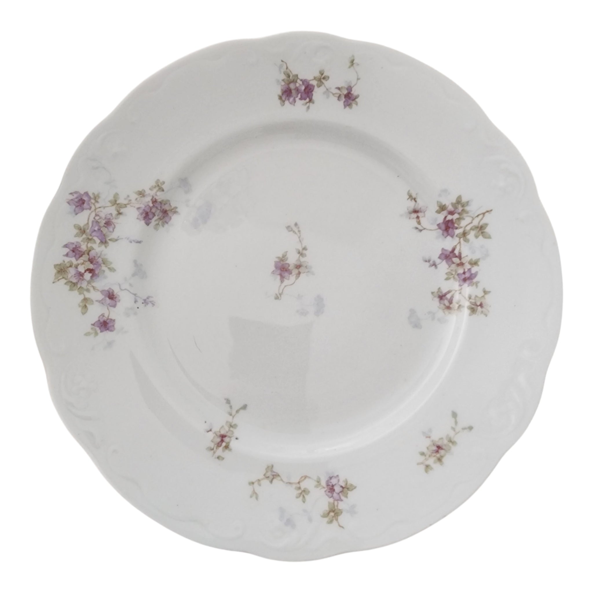 7" Syracuse China Purple Floral Sprigs & Embossed Rim Dessert/Pie Plate