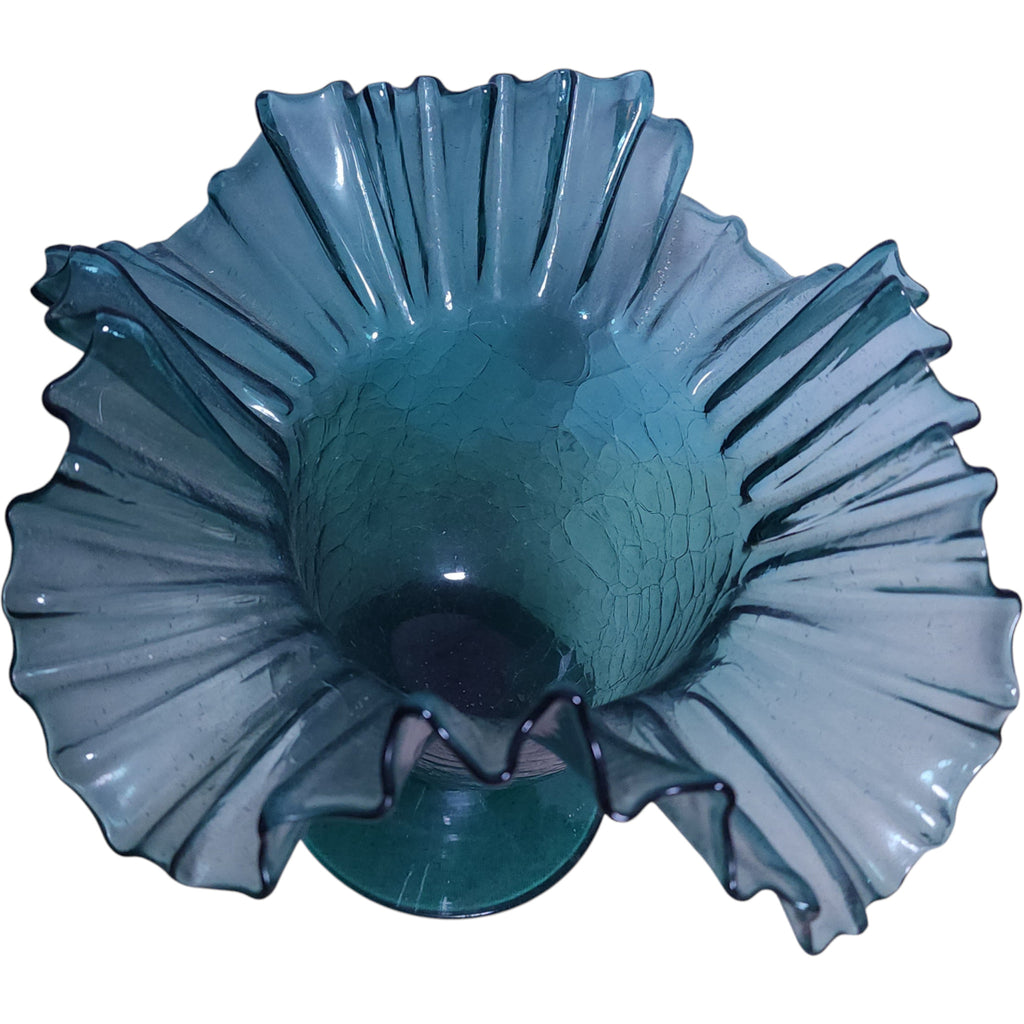 Vintage Teal Crackle Glass Jack in the Pulpit Pedestal Vase