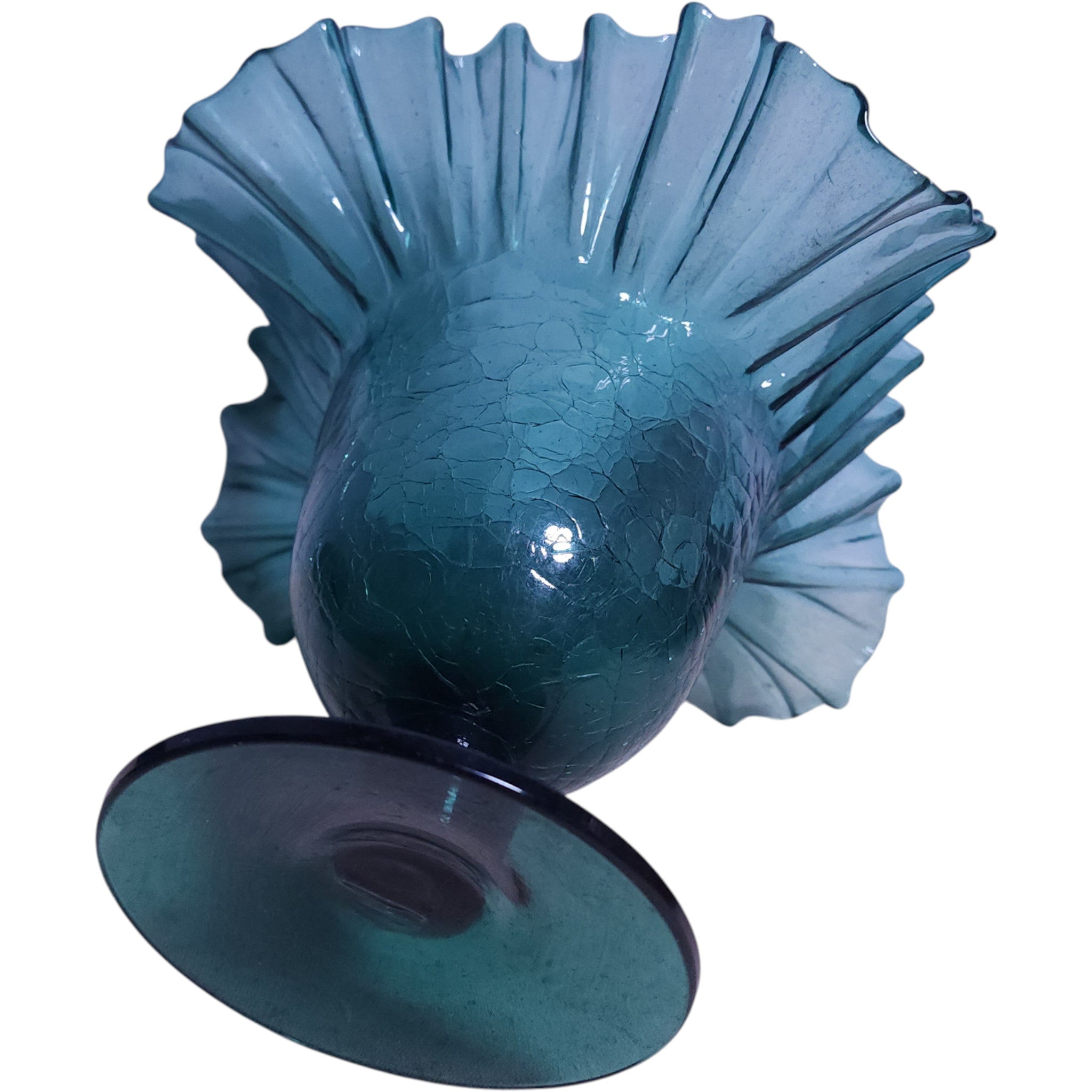 Vintage Teal Crackle Glass Jack in the Pulpit Pedestal Vase