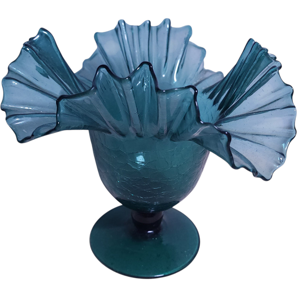 Vintage Teal Crackle Glass Jack in the Pulpit Pedestal Vase