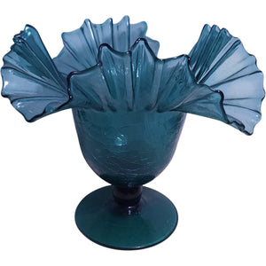 Vintage Teal Crackle Glass Jack in the Pulpit Pedestal Vase