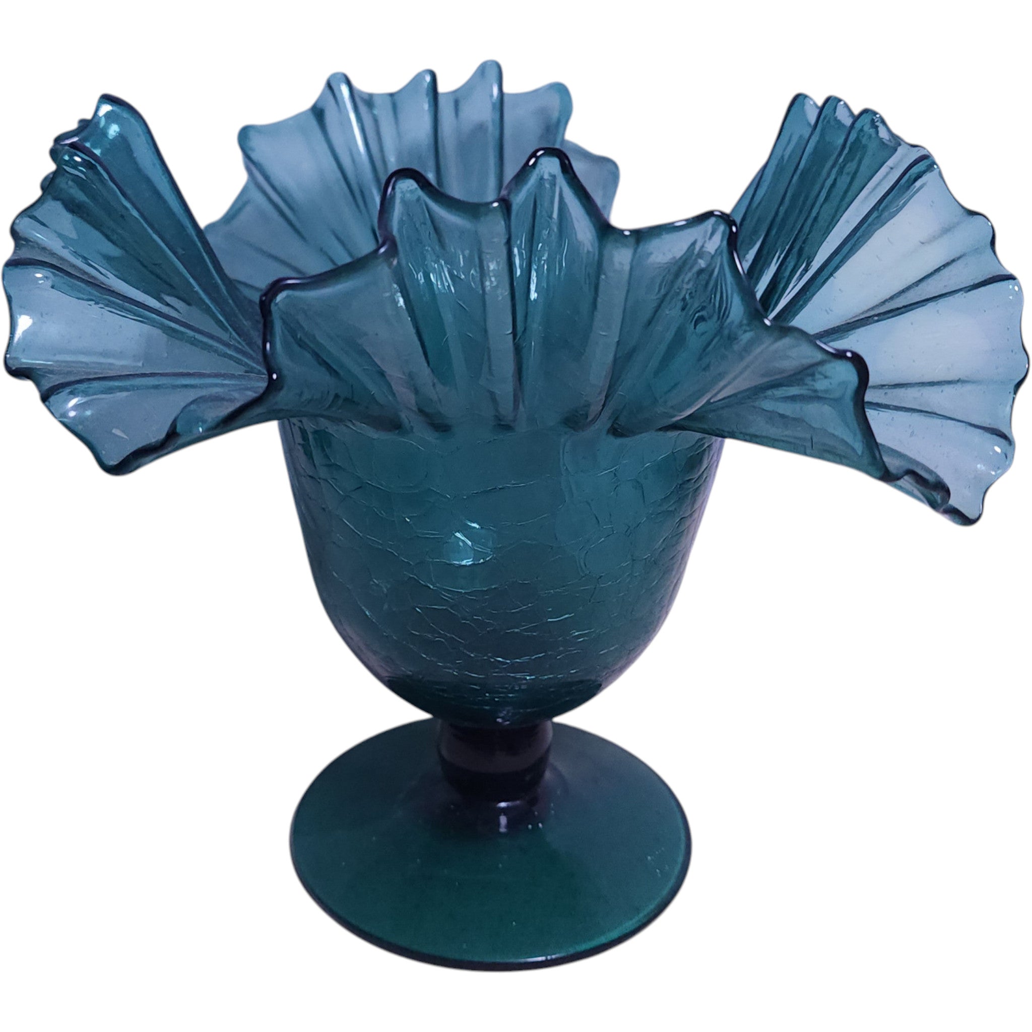 Vintage Teal Crackle Glass Jack in the Pulpit Pedestal Vase