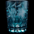 Vintage Teal Cut Glass Tumbler with Etched Grape Vine & Starburst Motif