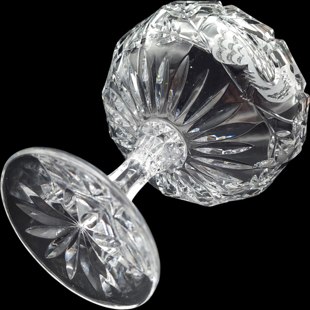 Vintage The European Collection West Germany Cut Crystal Bird Pedestal Compote Bowl 7