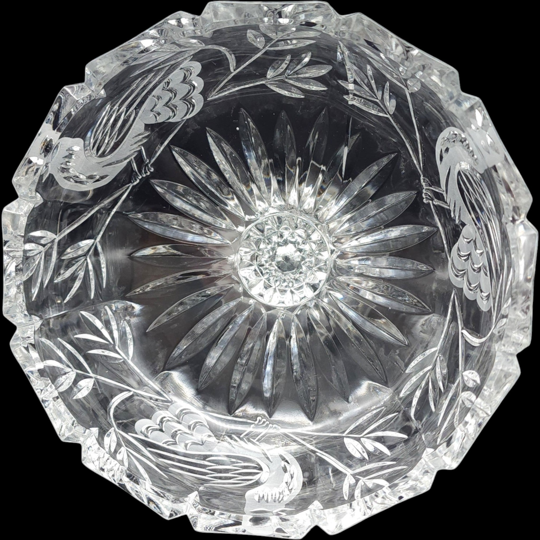 Vintage The European Collection West Germany Cut Crystal Bird Pedestal Compote Bowl 7