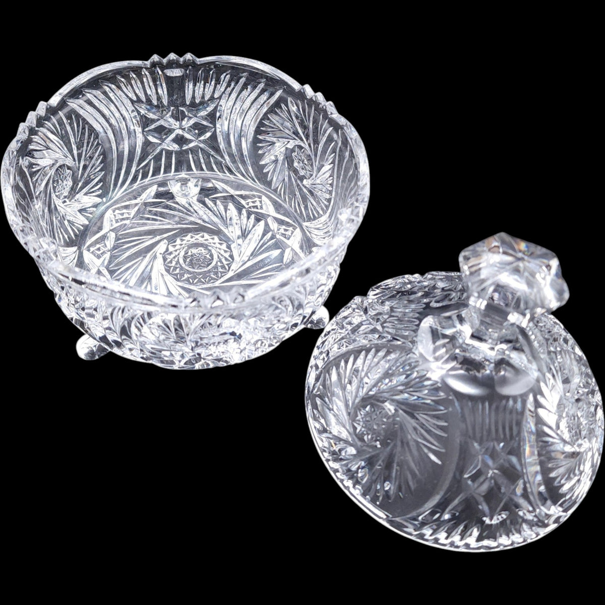 Vintage Three-Footed Cut Crystal Lidded Candy Dish