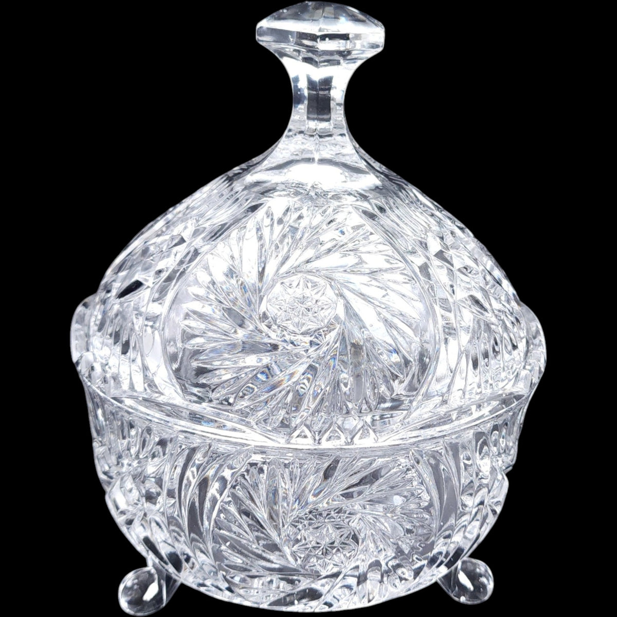 Vintage Three-Footed Cut Crystal Lidded Candy Dish
