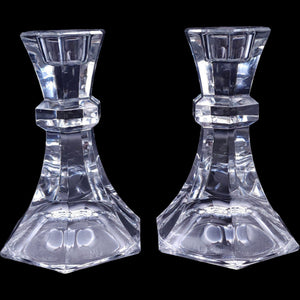Vintage Towle Clear Crystal Hexagonal Taper Candlestick Holders Pair 4.75