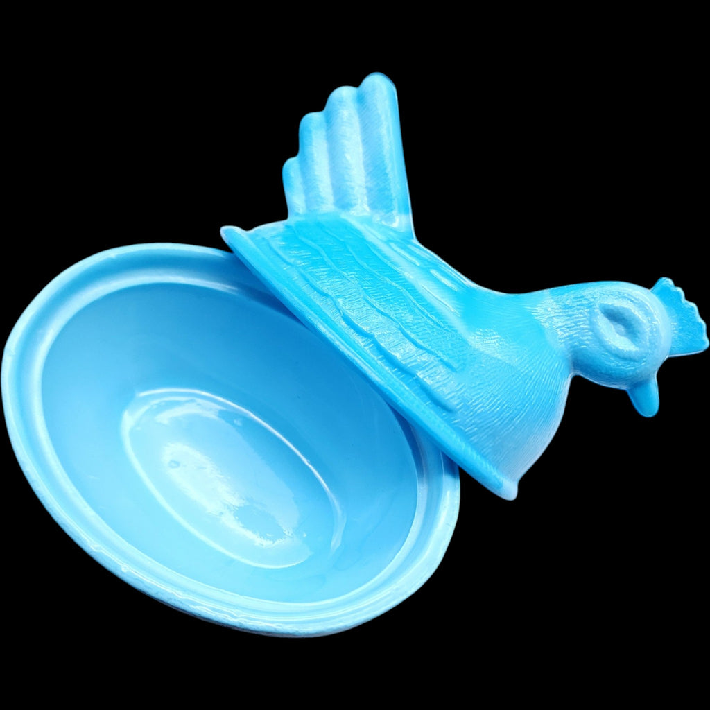 Vintage Turquoise Blue Milk Glass Hen on Nest Covered Candy Dish