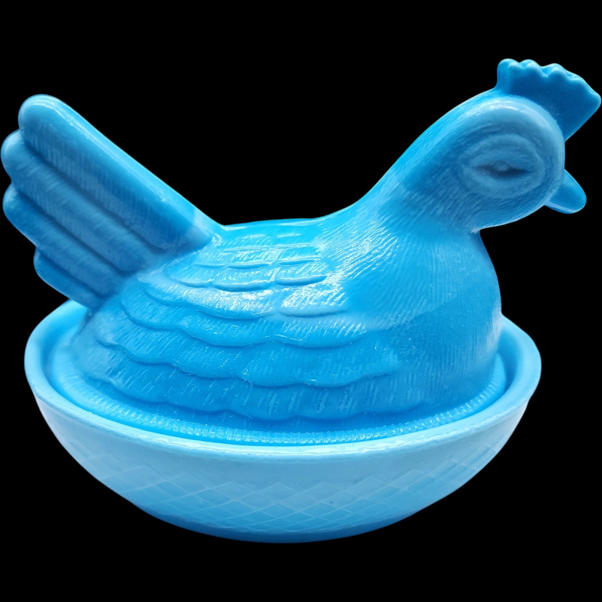 Vintage Turquoise Blue Milk Glass Hen on Nest Covered Candy Dish