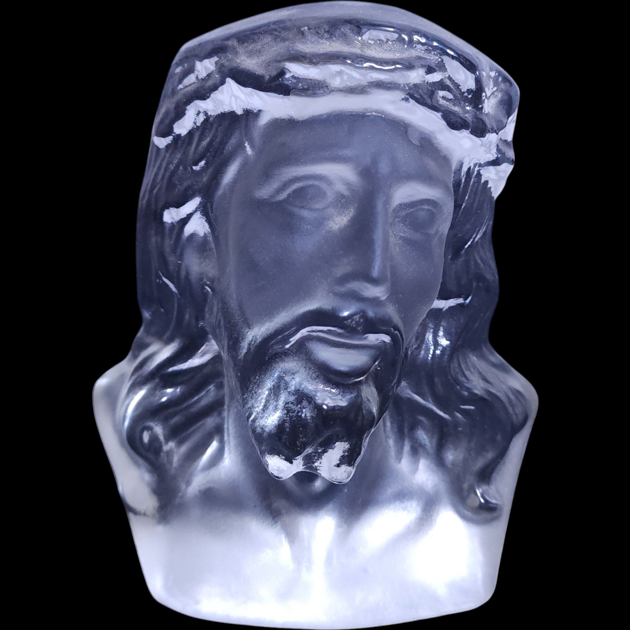 Vintage Viking Glass Frosted & Clear Jesus Christ Bust Figurine