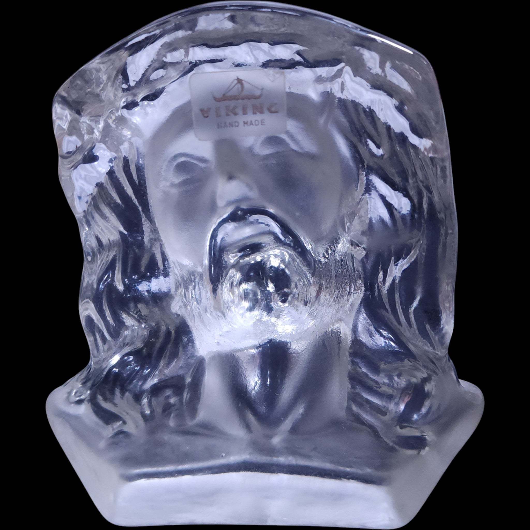 Vintage Viking Glass Frosted & Clear Jesus Christ Bust Figurine