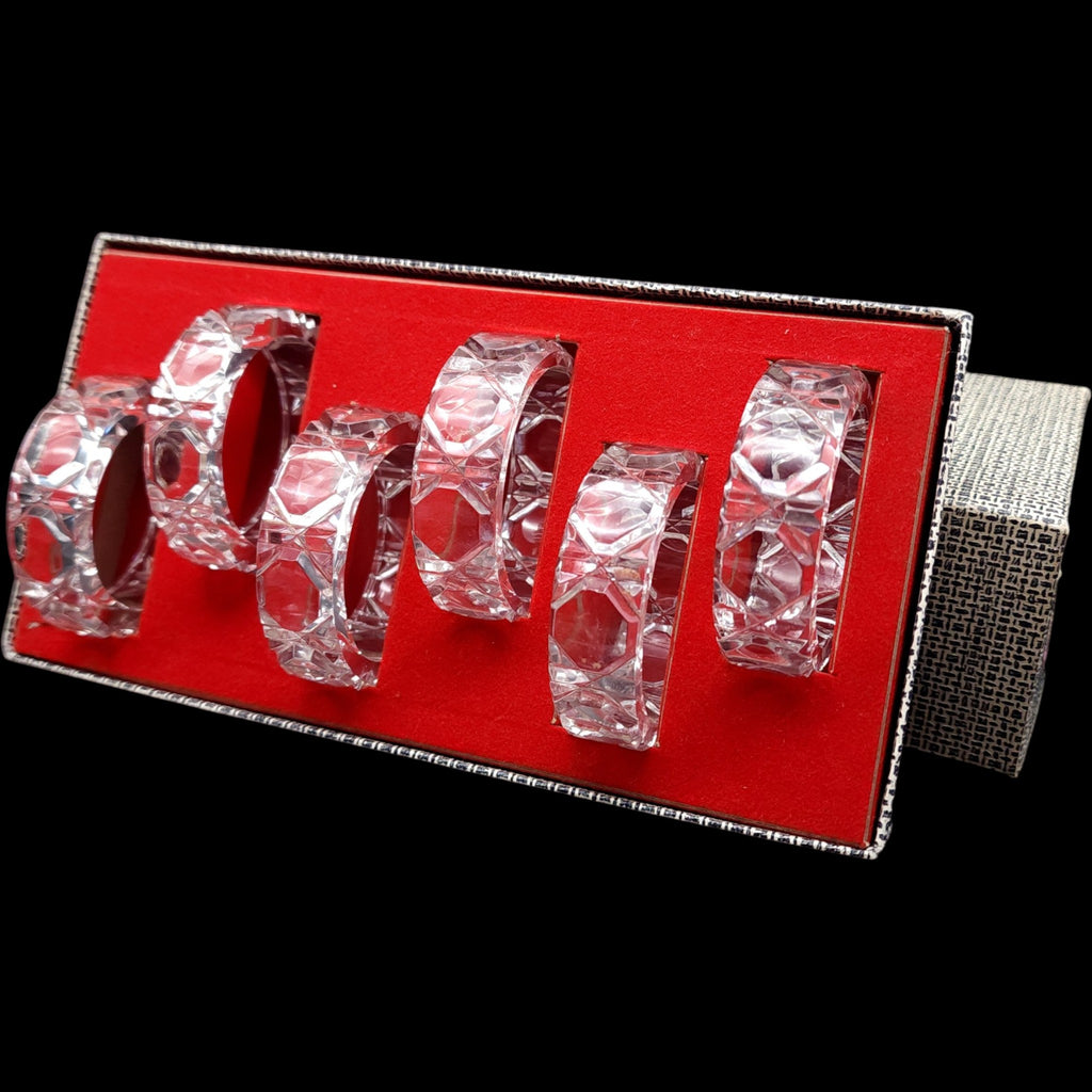 Vintage West German Lead Crystal Napkin Rings Set of 6 in Original Box