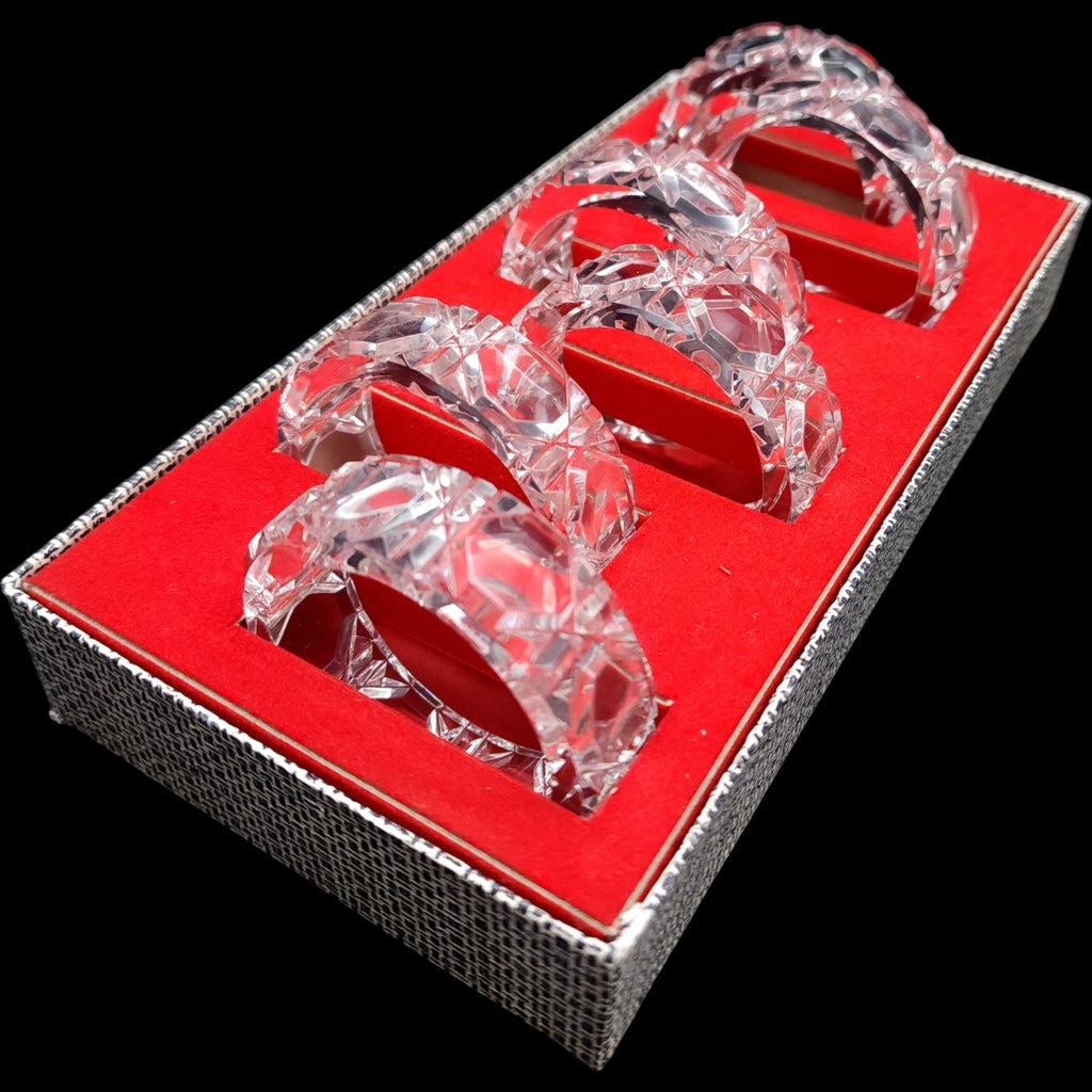 Vintage West German Lead Crystal Napkin Rings Set of 6 in Original Box
