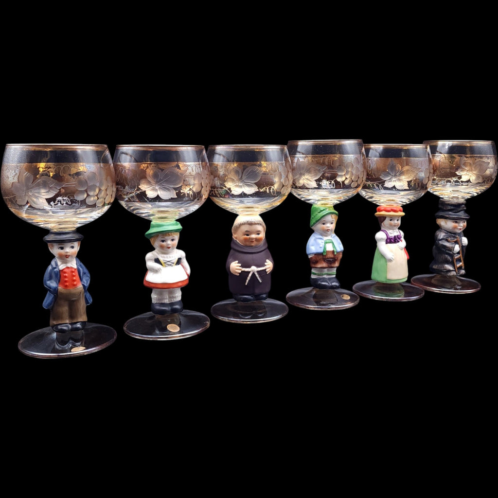 Vintage Western Germany Goebel Hummel Figural Wine Glasses Set of 6