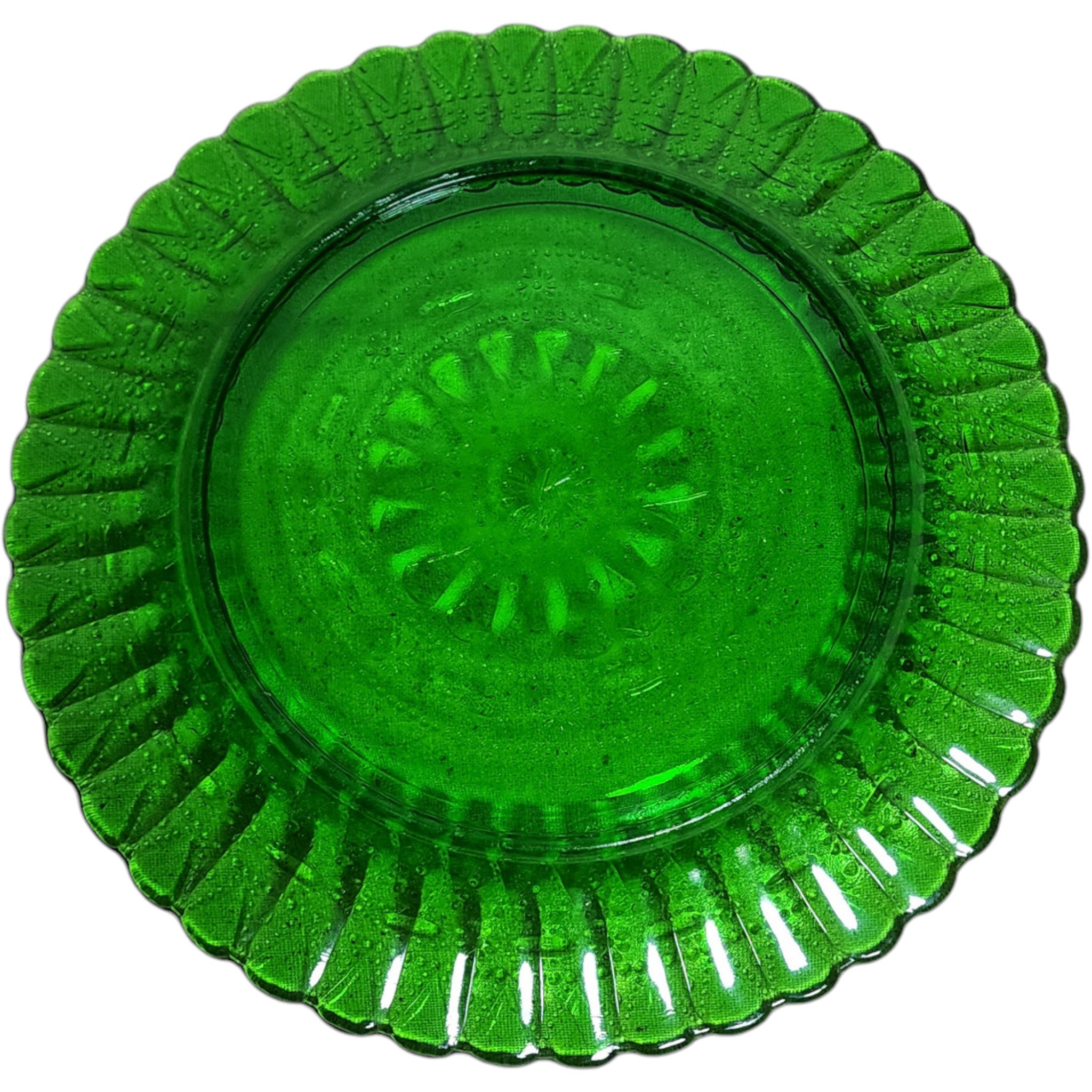 10" Vintage Kemple Wheaton Green Lace and Dewdrop Glass Dinner Plate