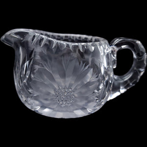 Vintage Wheel Cut Glass Creamer Pitcher, Floral Daisy Pattern