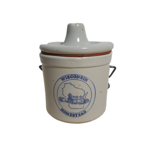 Vintage Wisconsin Homestead Ceramic Wire Bale Crock Jar