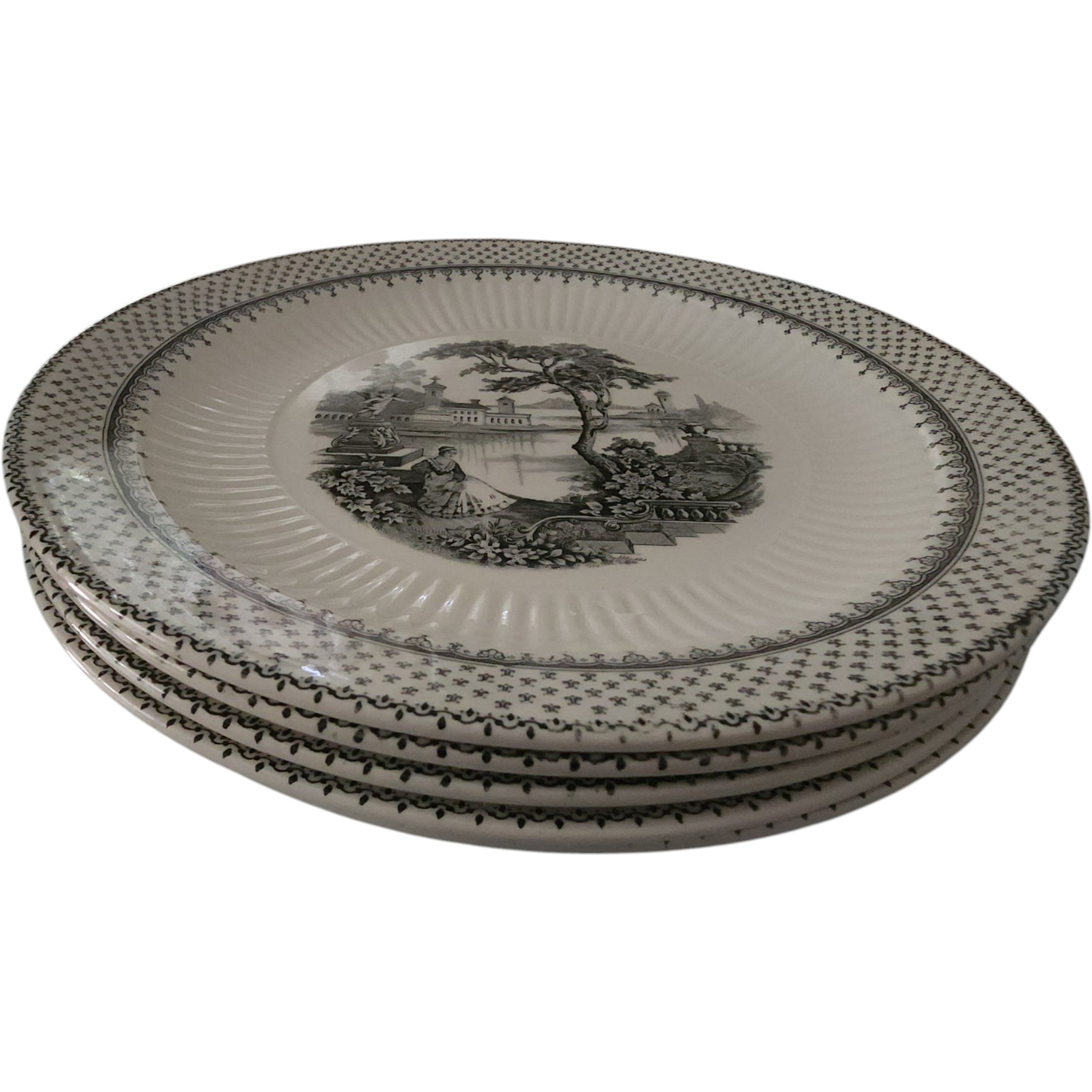 Wm Adams & Sons Minuet Black Ironstone Dinner Plates Set of 5