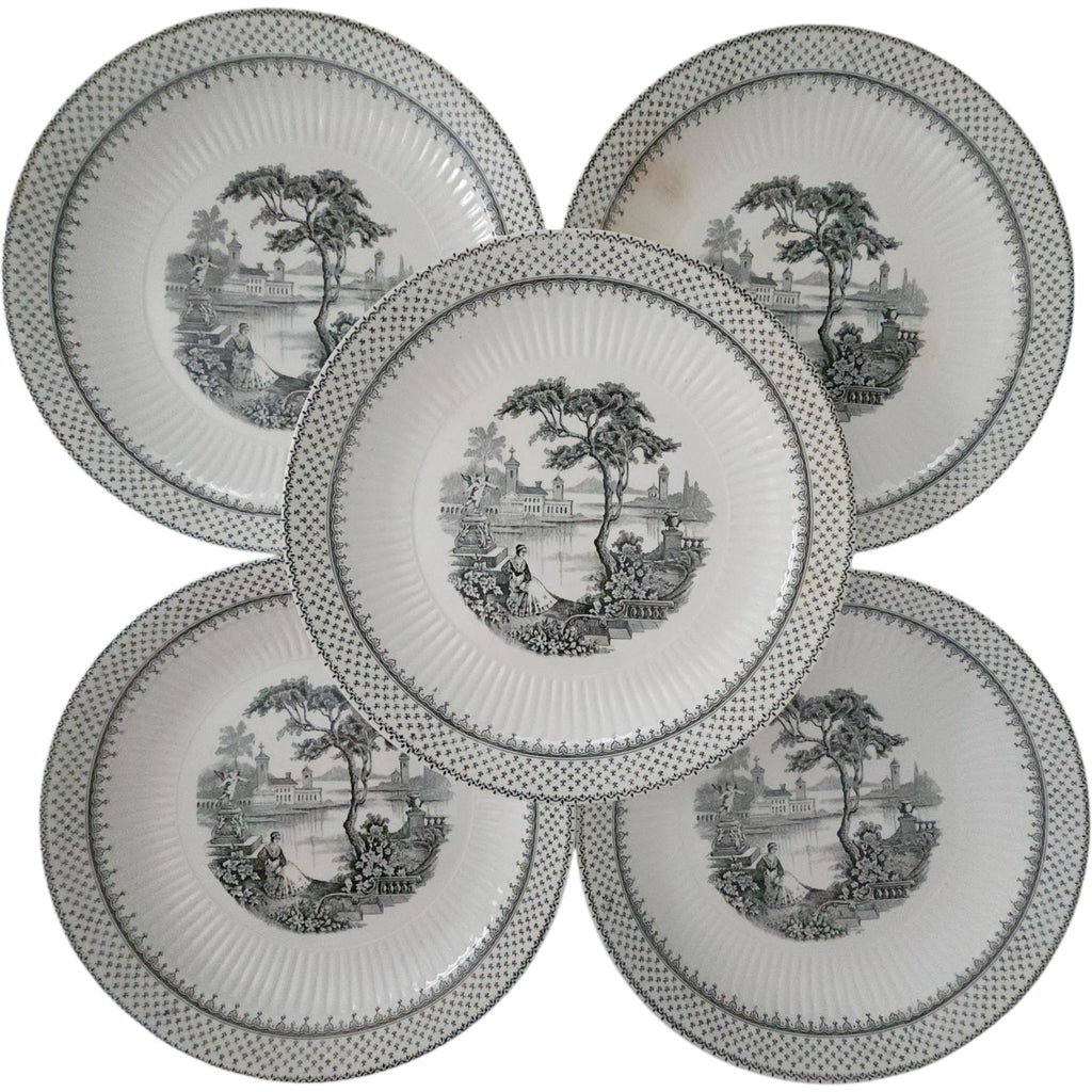 Wm Adams & Sons Minuet Black Ironstone Dinner Plates Set of 5