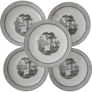 Wm Adams & Sons Minuet Black Ironstone Dinner Plates Set of 5