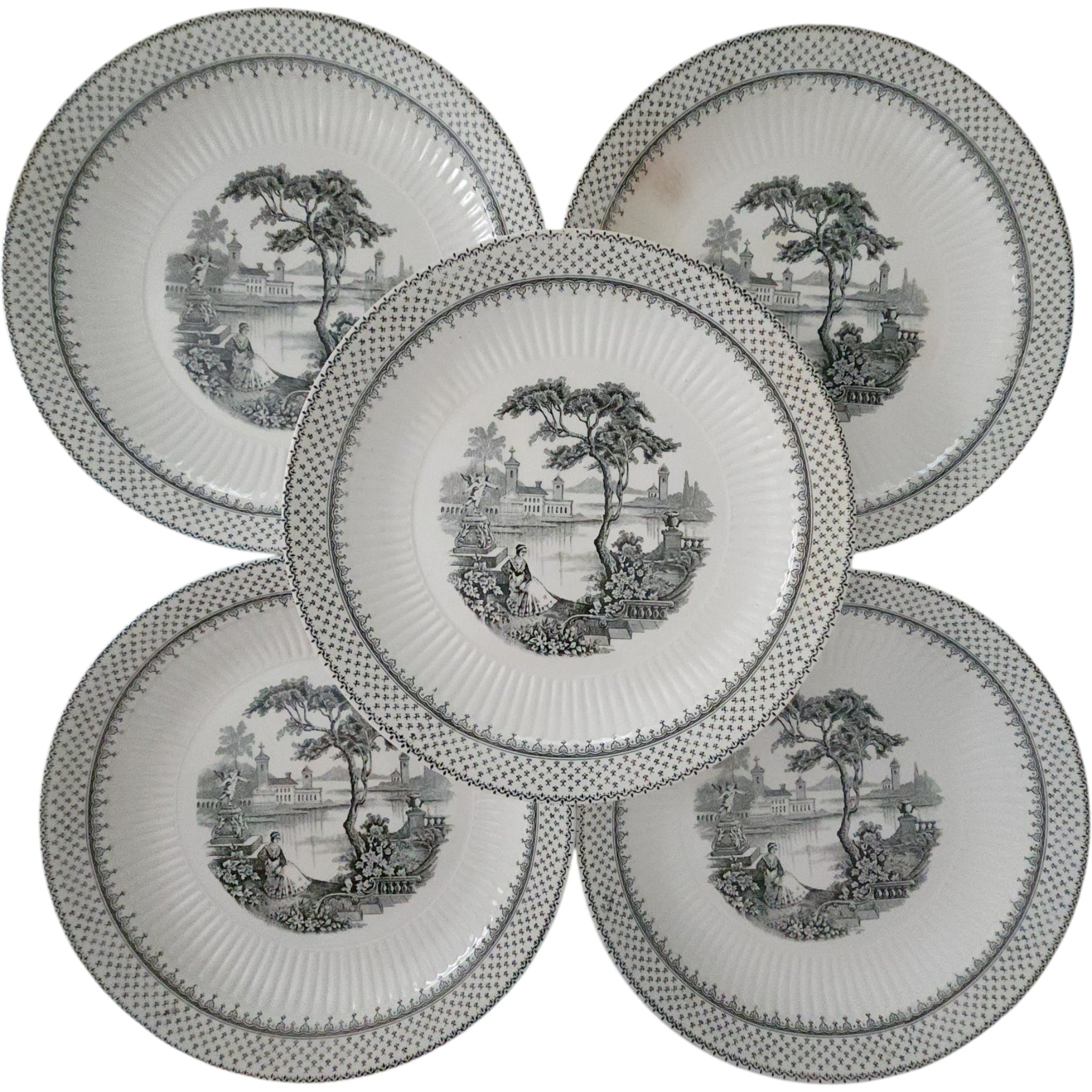 Wm Adams & Sons Minuet Black Ironstone Dinner Plates Set of 5