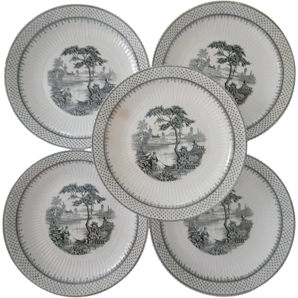 Wm Adams & Sons Minuet Black Ironstone Dinner Plates Set of 5