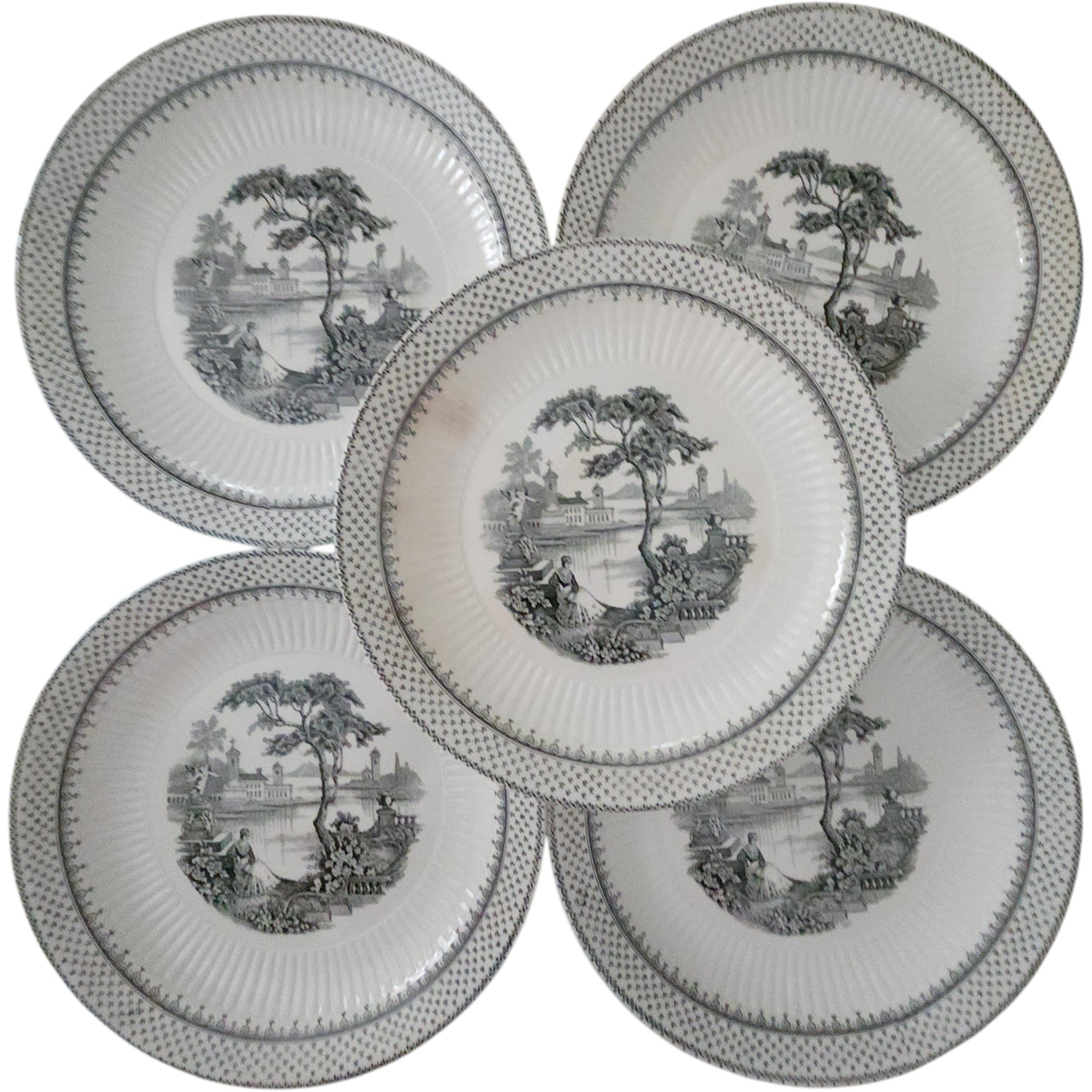 Wm Adams & Sons Minuet Black Ironstone Dinner Plates Set of 5