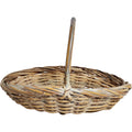 Vintage Woven Reed and Bamboo Gathering Basket with Handle