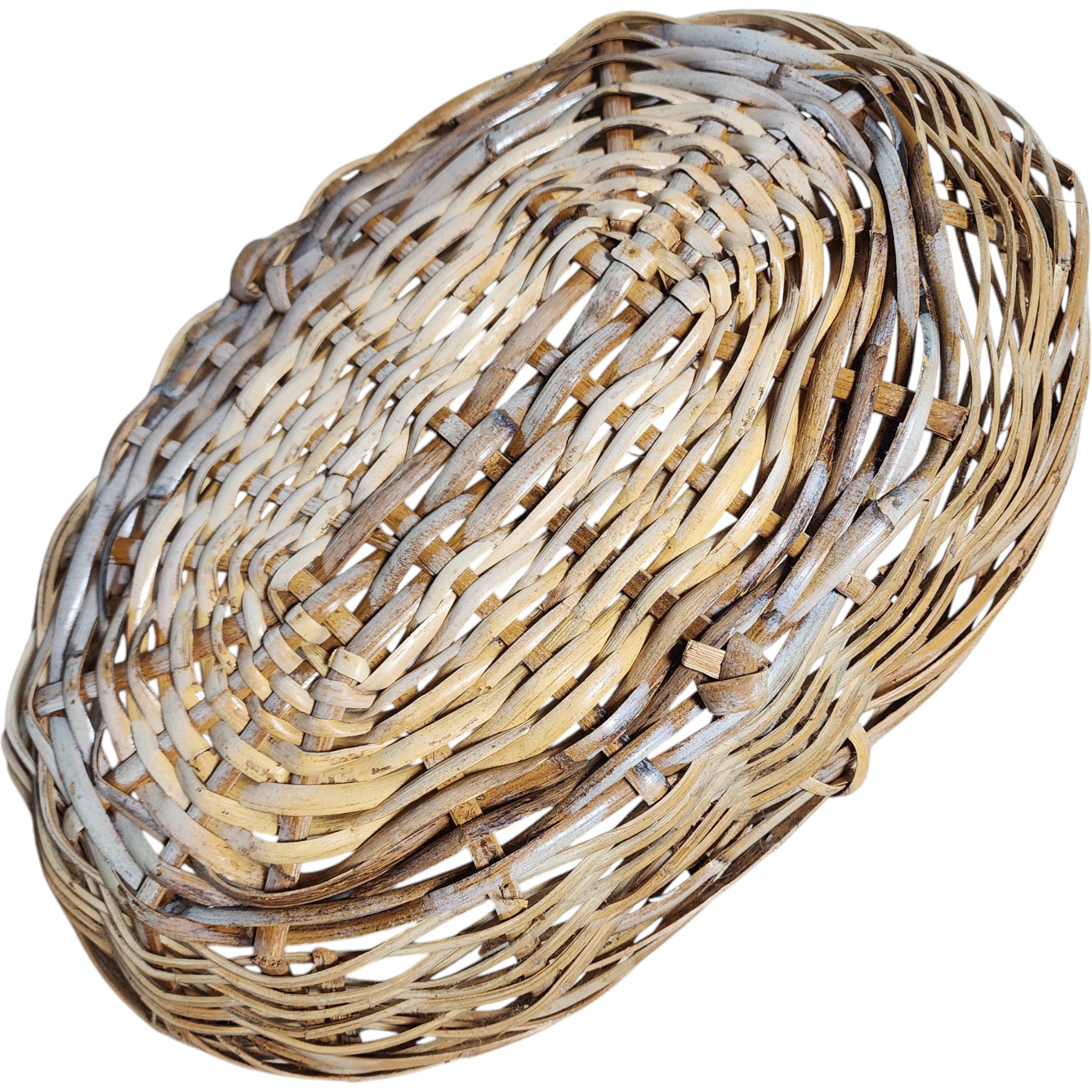 Vintage Woven Reed and Bamboo Gathering Basket with Handle