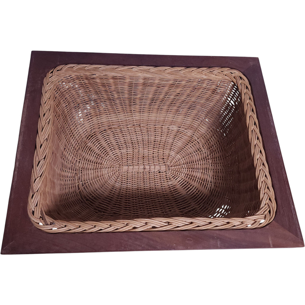 Vintage 19-Inch Large Woven Wicker Basket with Wood Rim