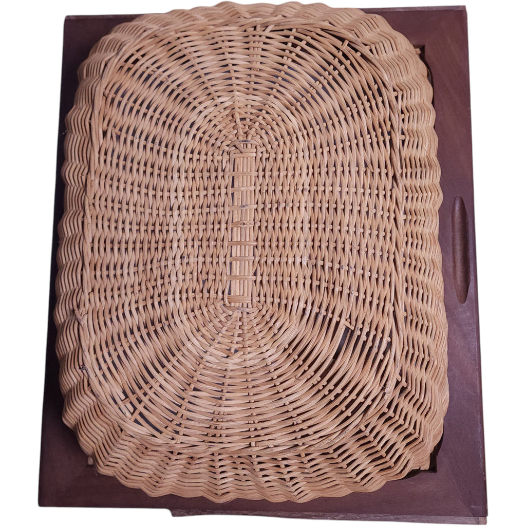 Vintage 19-Inch Large Woven Wicker Basket with Wood Rim