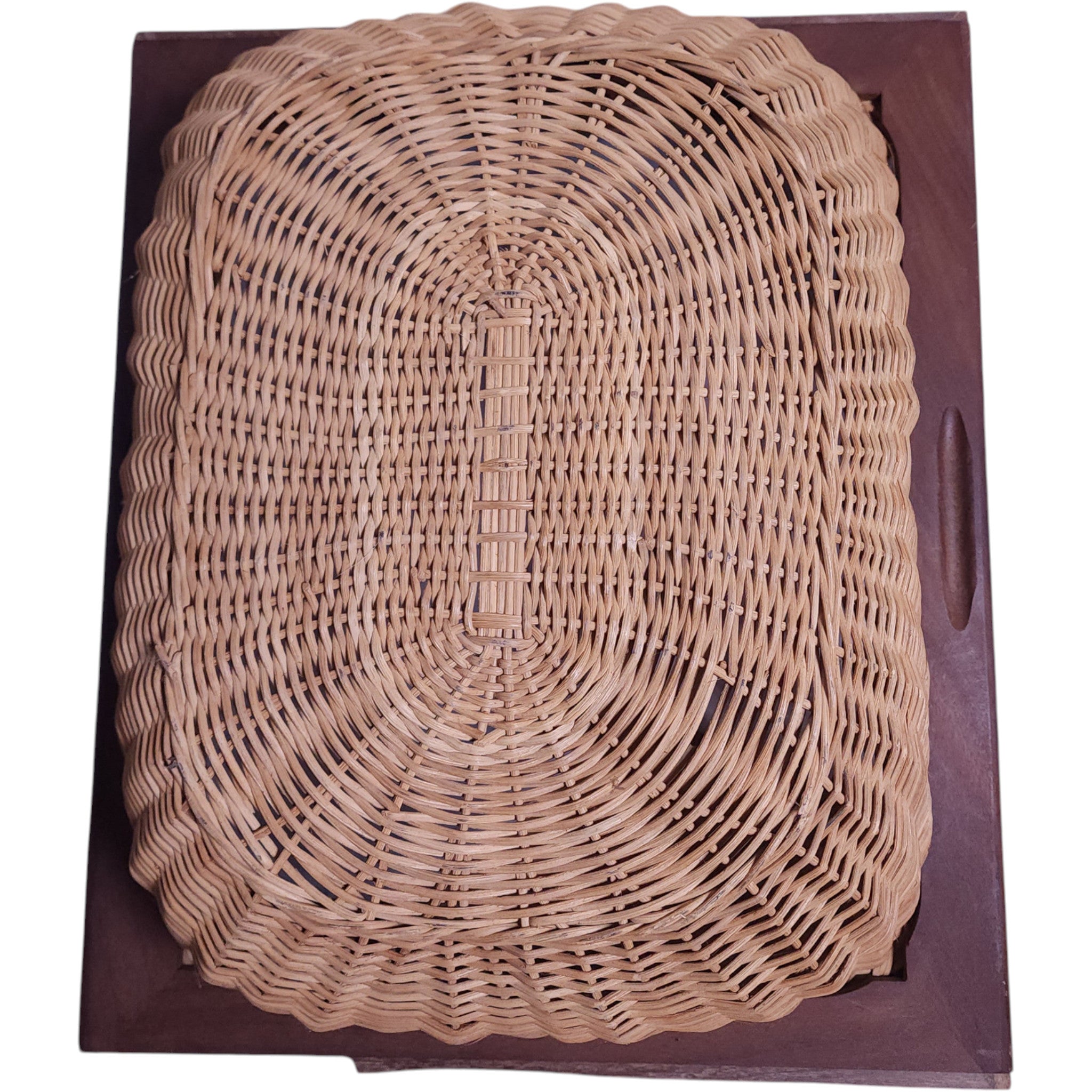 Vintage 19-Inch Large Woven Wicker Basket with Wood Rim