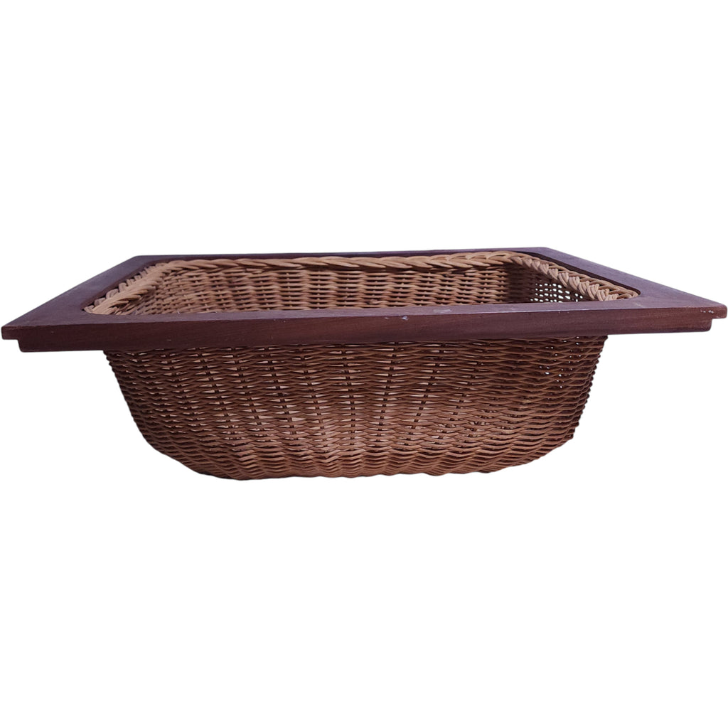 Vintage 19-Inch Large Woven Wicker Basket with Wood Rim