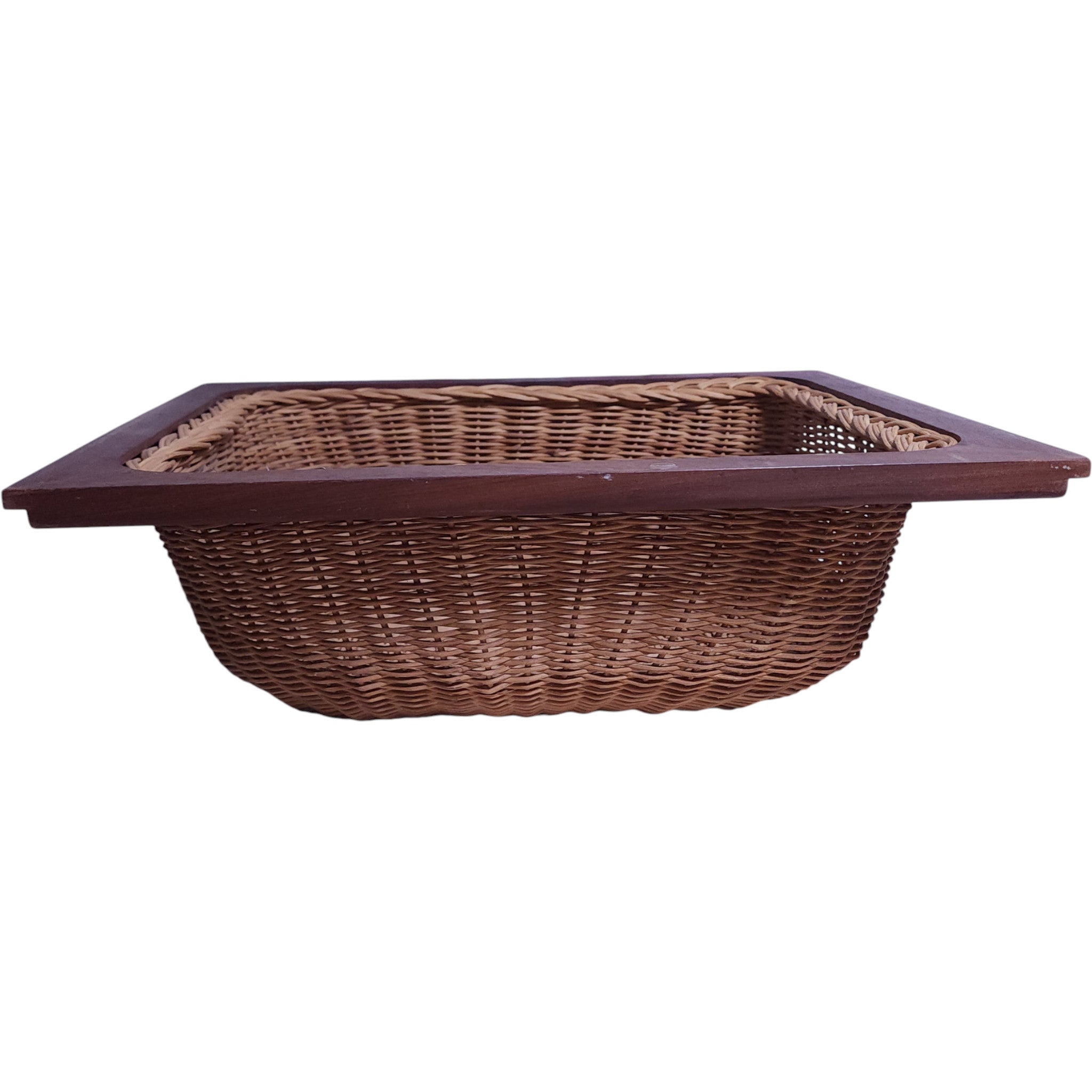 Vintage 19-Inch Large Woven Wicker Basket with Wood Rim