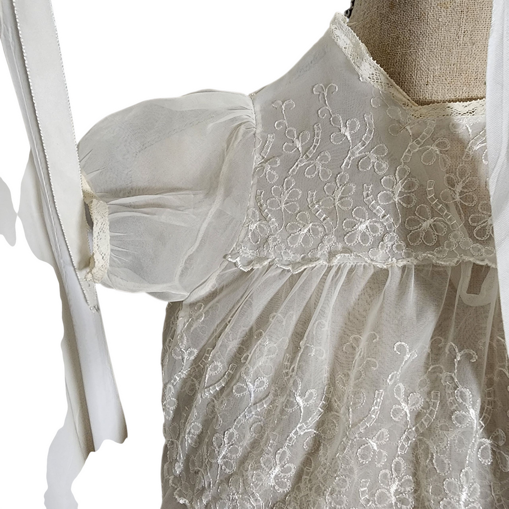 Vintage 1960s Little Things Mean A Lot Christening Gown Set Embroidered Lace Dress Bonnet & Slip Heirloom Baby Baptism Outfit