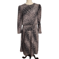 Vintage 1980s John Roberts Animal Print Dress – Long Sleeve Pleated Midi, Drop Waist, Mauve & Black