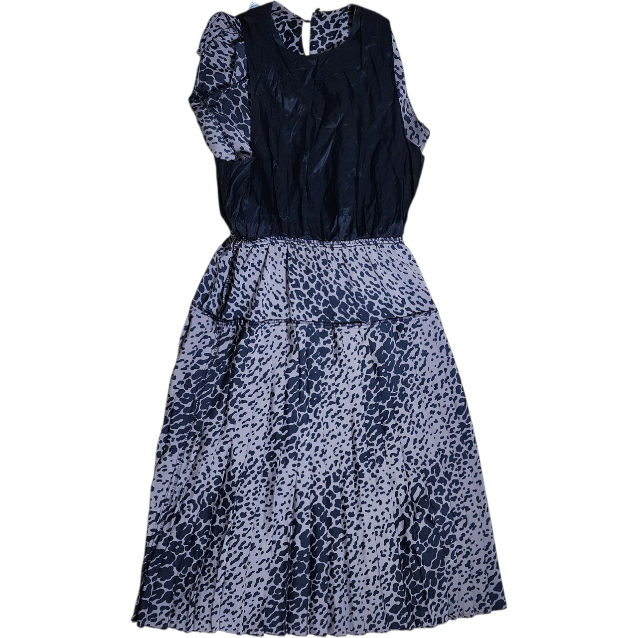 Vintage 1980s John Roberts Animal Print Dress – Long Sleeve Pleated Midi, Drop Waist, Mauve & Black